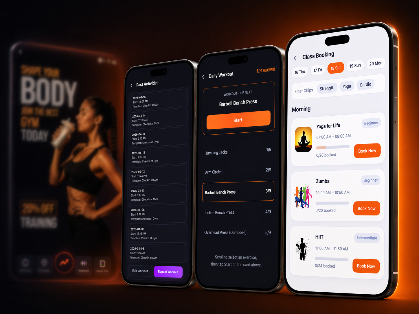 xFitOS member mobile app preview showing class booking and membership tracking