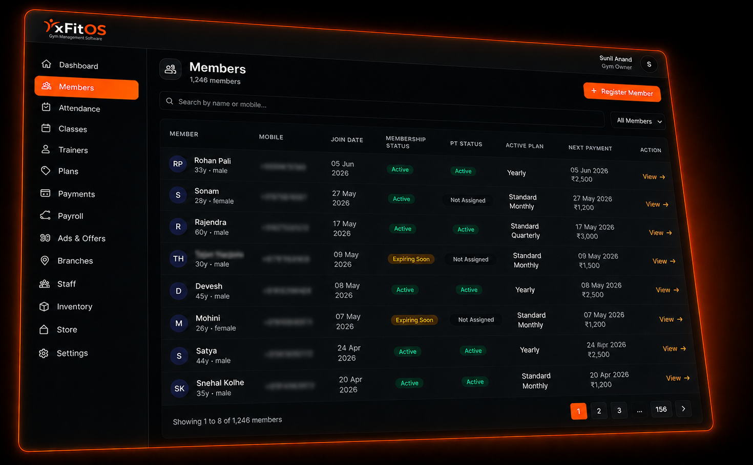 xFitOS payments and memberships