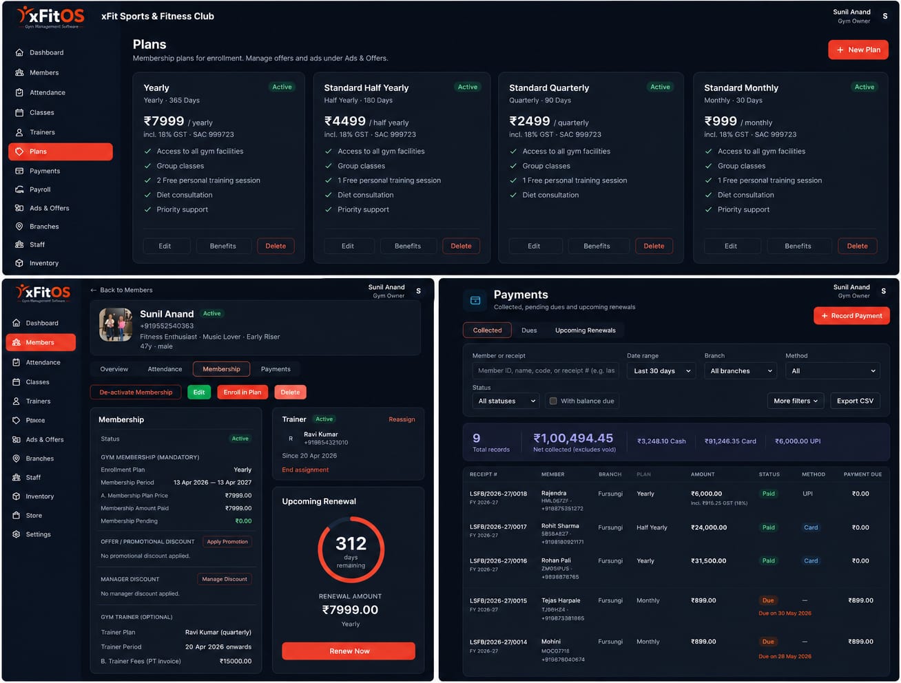 xFitOS dashboard